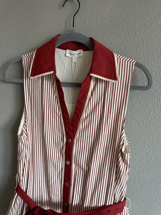 NWT Entro Red and Ivory Striped Belted Shirt Dress - Picture 2 of 13